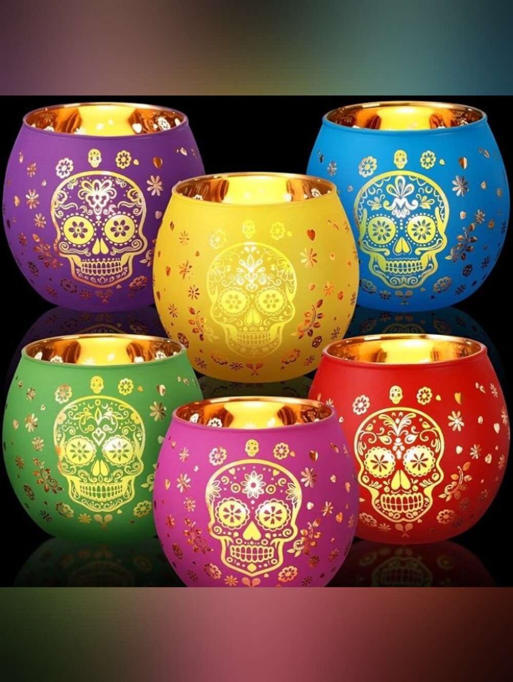 Votive Candle Holder - Skulls - 6 Pieces